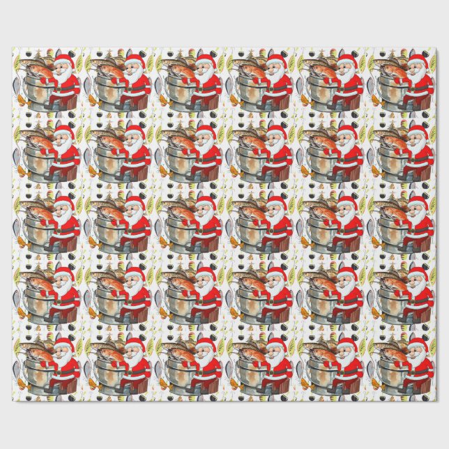 Fishing Lovers Christmas with Santa Claus Fish  Wrapping Paper (Seam)