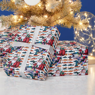 Fishing Lovers Christmas with Santa Claus Fish  Wrapping Paper
