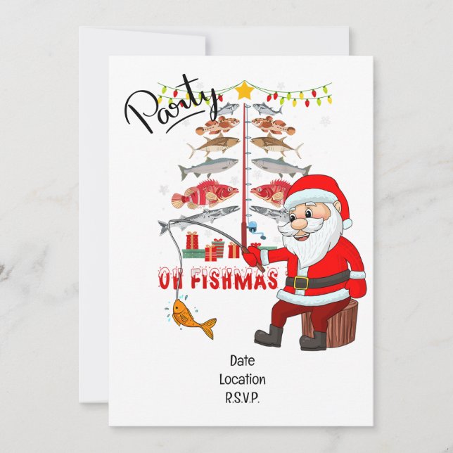 Fishing Lovers Christmas with Santa Claus Invitation (Front)