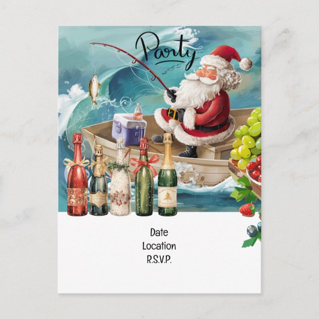 Fishing Lovers Christmas with Santa Claus Invitation Postcard (Front)