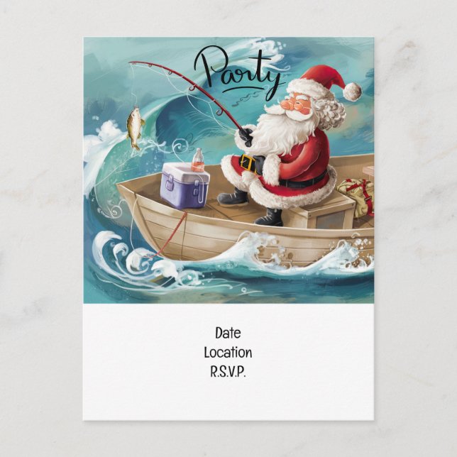Fishing Lovers Christmas with Santa Claus Invitation Postcard (Front)
