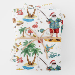 Fishing Lovers Christmas with Santa Claus Wrapping Paper Sheet