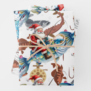 Fishing Lovers Christmas with Santa Claus Wrapping Paper Sheet