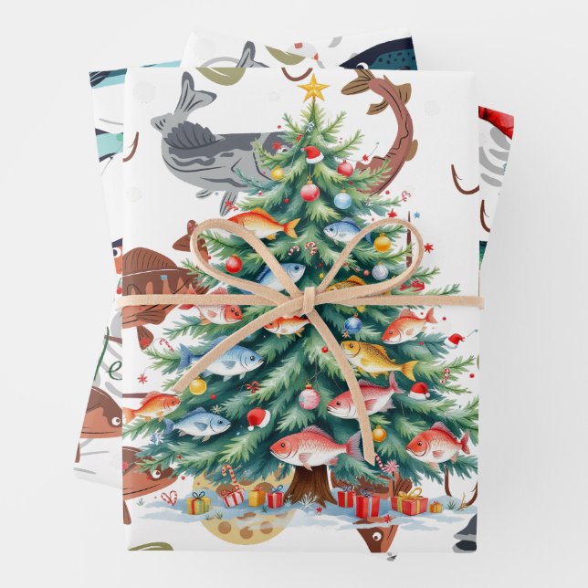 Fishing Lovers Christmas with Santa Claus Wrapping Paper Sheet (In situ)