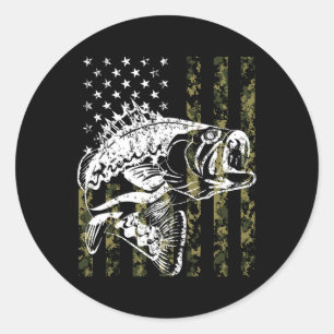 Fishing Lovers Fishing Vintage American Flag Classic Round Sticker