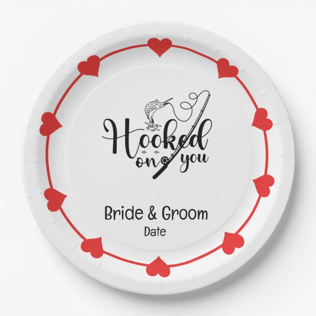 Fishing Lovers Hook on you Wedding  Paper Plate (Front)
