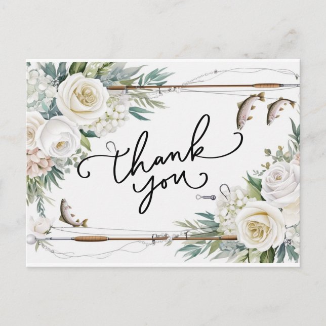 Fishing Lovers Thank you with fish and flowers Postcard (Front)