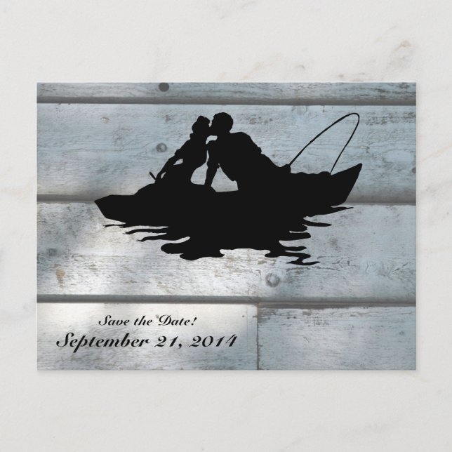 Fishing Lovers Wood Save the Date Announcement Postcard (Front)