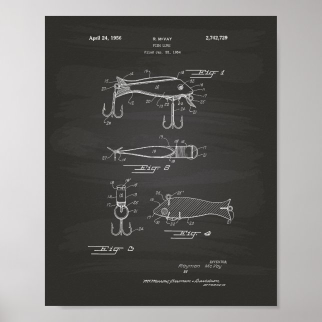 Fishing Lure 1956 Patent Art Chalkboard Poster (Front)