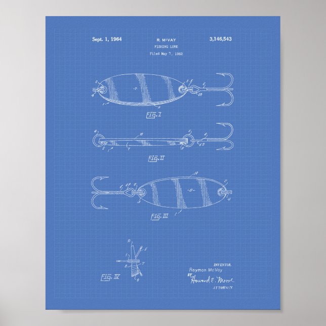Fishing Lure 1964 Patent Art Blueprint Poster (Front)