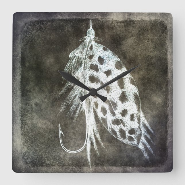 Fishing Lure - Fly Fishing Angling Fish Hook Square Wall Clock (Front)