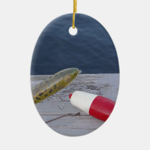 fishing lures at the lake red white blue... ceramic tree decoration
