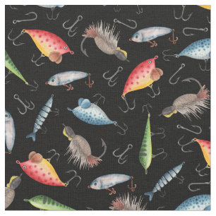 Fishing Lures on Black Fabric