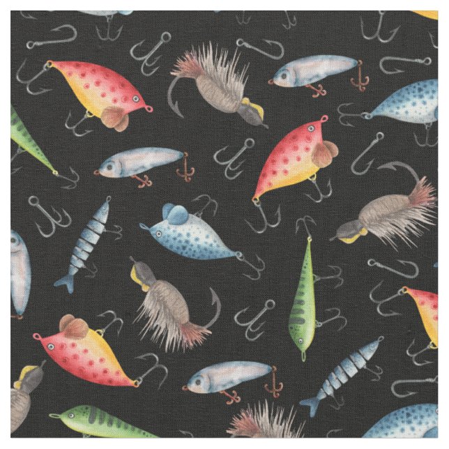 Fishing Lures on Black Fabric (Close Up)
