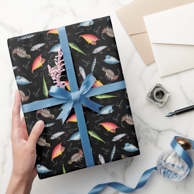 Fishing Lures on Black Wrapping Paper (Gifting)