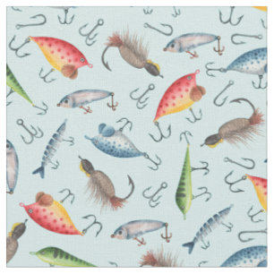 Fishing Lures on Celeste Blue Fabric