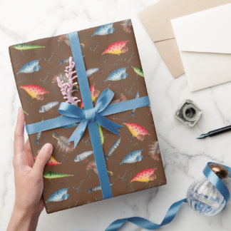 Fishing Lures on Dark Brown Wrapping Paper
