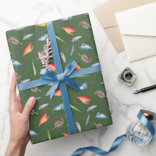 Fishing Lures on Forest Green Wrapping Paper