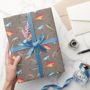 Fishing Lures on Grey-Brown Wrapping Paper