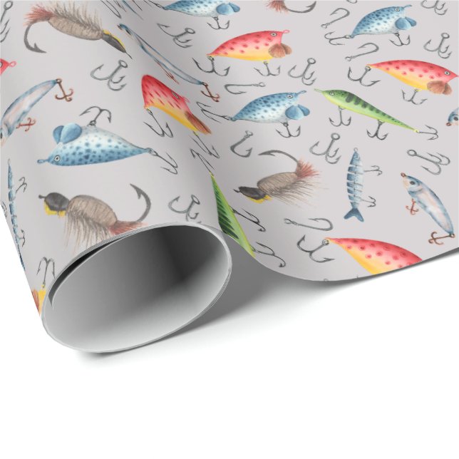 Fishing Lures on Light Grey Wrapping Paper (Roll Corner)