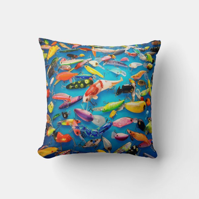 Fishing Lures Throw Pillow (Front)