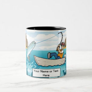 Fishing - Male Cartoon by PrintedPerfection.com Two-Tone Coffee Mug