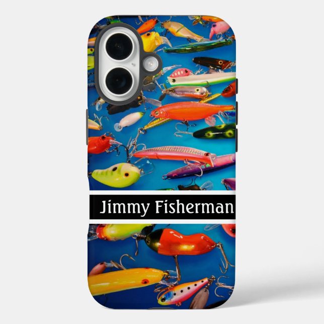 Fishing Many Fishing Lures design Personalise name Case-Mate iPhone Case (Back)