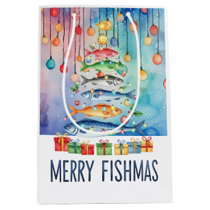 Fishing Merry Fishmas Christmas tree Medium Gift Bag