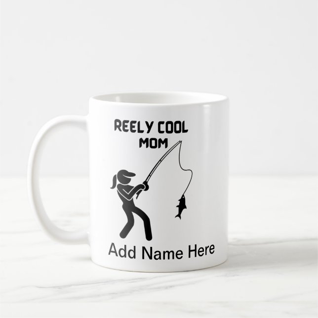 Fishing Mom with Personalized Name Option Coffee Mug (Left)