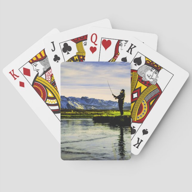 Fishing Mountain Lake Fisherman Playing Cards (Back)