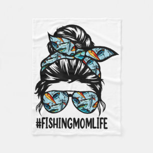 Fishing Mum Life Messy Bun Mum Funny Fishing Mum Fleece Blanket