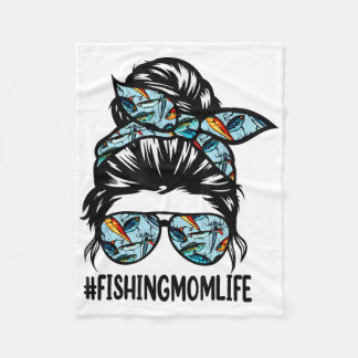 Fishing Mum Life Messy Bun Mum Funny Fishing Mum  Fleece Blanket