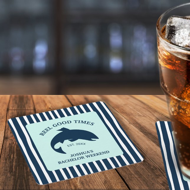 Fishing Navy Bachelor Party Reel Good Times  Square Paper Coaster (Fishing Navy Bachelor Party Reel Good Times Square Paper Coaster)