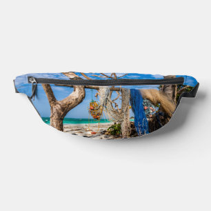 Fishing nets drying on the beach bum bags