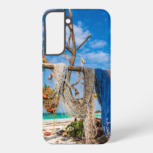 Fishing nets drying on the beach samsung galaxy s22+ case (Back)