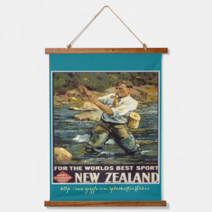 "Fishing New Zealand-Vintage" Hanging Tapestry