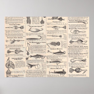 Fishing Newsprint Vintage Advertisement Poster