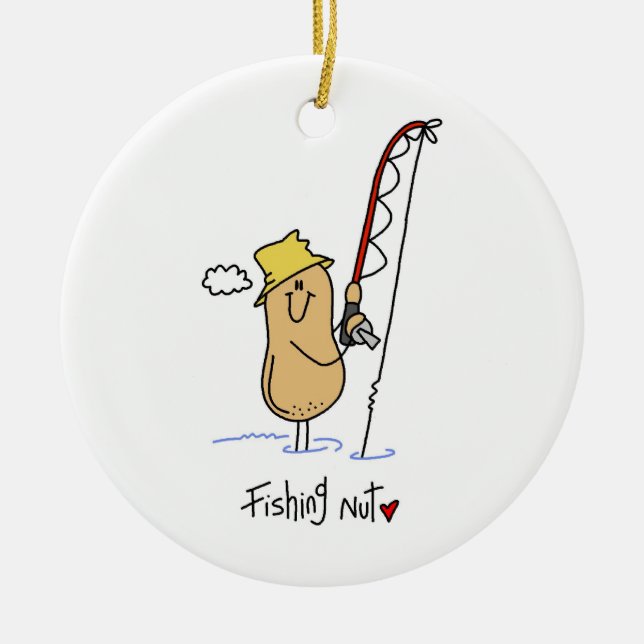 Fishing Nut T-shirts and Gifts Ceramic Tree Decoration (Front)