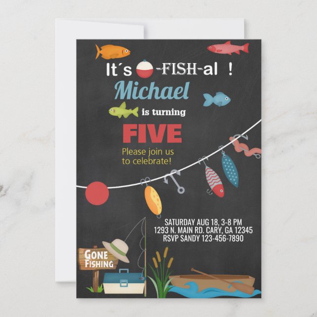 Fishing o-fish-al boy birthday invitation. invitation (Front)