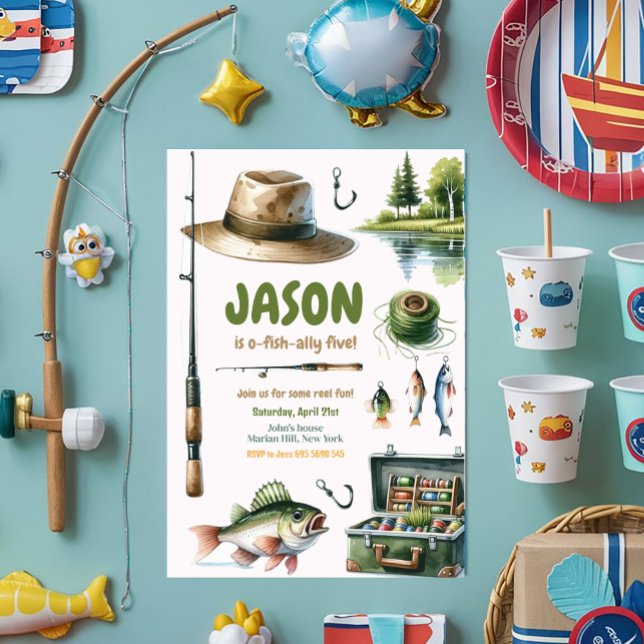 Fishing O-Fish-Ally Kids Birthday Party Invitation (Creator Uploaded)