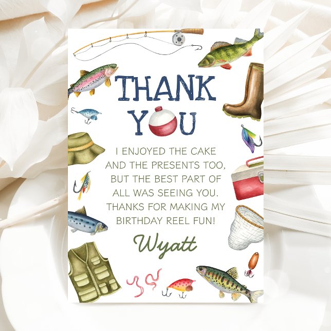 Fishing O-Fish-Ally One Boy Birthday Thank You Card (Creator Uploaded)