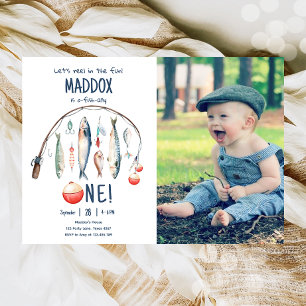 Fishing O-Fish-Ally The Big One Blue Boy Birthday Invitation