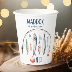 Fishing O-Fish-Ally The Big One Blue Boy Birthday  Paper Cups