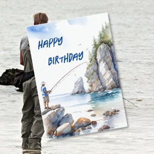 Fishing off the Rocks Enthusiasts Birthday Card