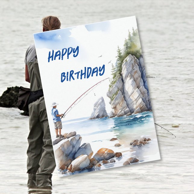 Fishing off the Rocks Enthusiasts Birthday  Card (Creator Uploaded)