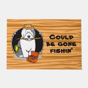 Fishing Old English Sheepdog (Grey 1) Cute Funny Doormat