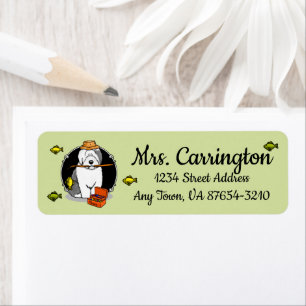 Fishing Old English Sheepdog (Grey 1) Cute Funny Return Address Label