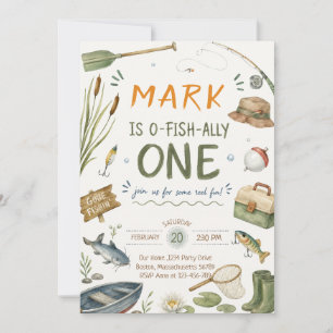 Fishing One Boy Birthday Invitation