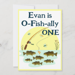 Fishing One Kid's First Birthday Smallmouth Bass  Invitation