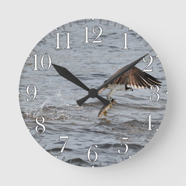 Fishing Osprey & Catch 3 Wildlife Photo Round Clock (Front)